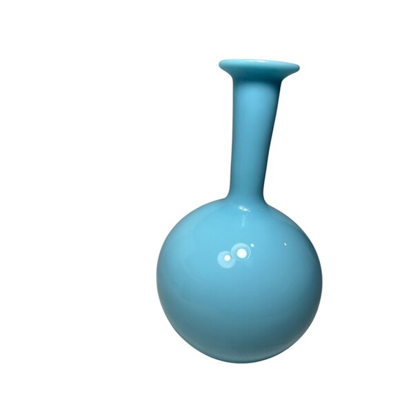 Vintage Mid Century Turquoise Scandinavian Long Necked Bulb Vase Art Deco MCM - Picture 10 of 13